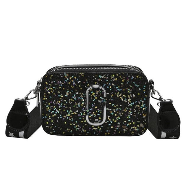 2019 Fashion New Ladies Sequin Square bag High quality PU Leather Women's Designer Luxury Handbag Black Shoulder Messenger bag