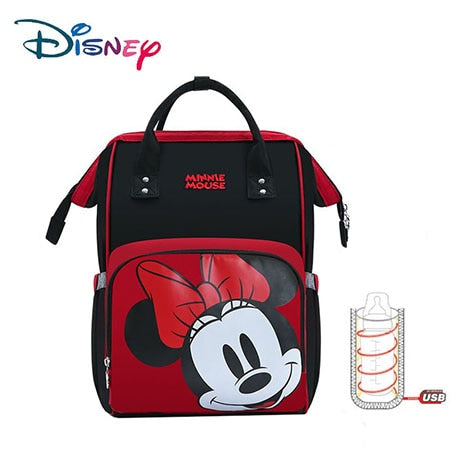 Disney Cute Minnie Mickey Red Diaper Bag Waterproof/Baby Care/Mummy Bag Maternity Backpack Large Nappy Bag Striped Bow Dot Smile