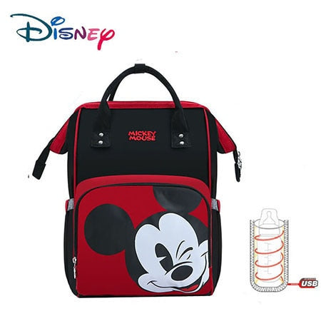 Disney Cute Minnie Mickey Red Diaper Bag Waterproof/Baby Care/Mummy Bag Maternity Backpack Large Nappy Bag Striped Bow Dot Smile