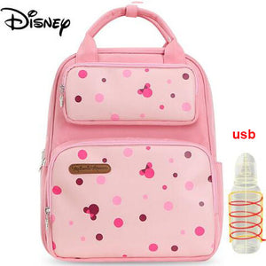 Disney Cute Minnie Mickey Red Diaper Bag Waterproof/Baby Care/Mummy Bag Maternity Backpack Large Nappy Bag Striped Bow Dot Smile