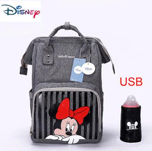 Disney Cute Minnie Mickey Red Diaper Bag Waterproof/Baby Care/Mummy Bag Maternity Backpack Large Nappy Bag Striped Bow Dot Smile