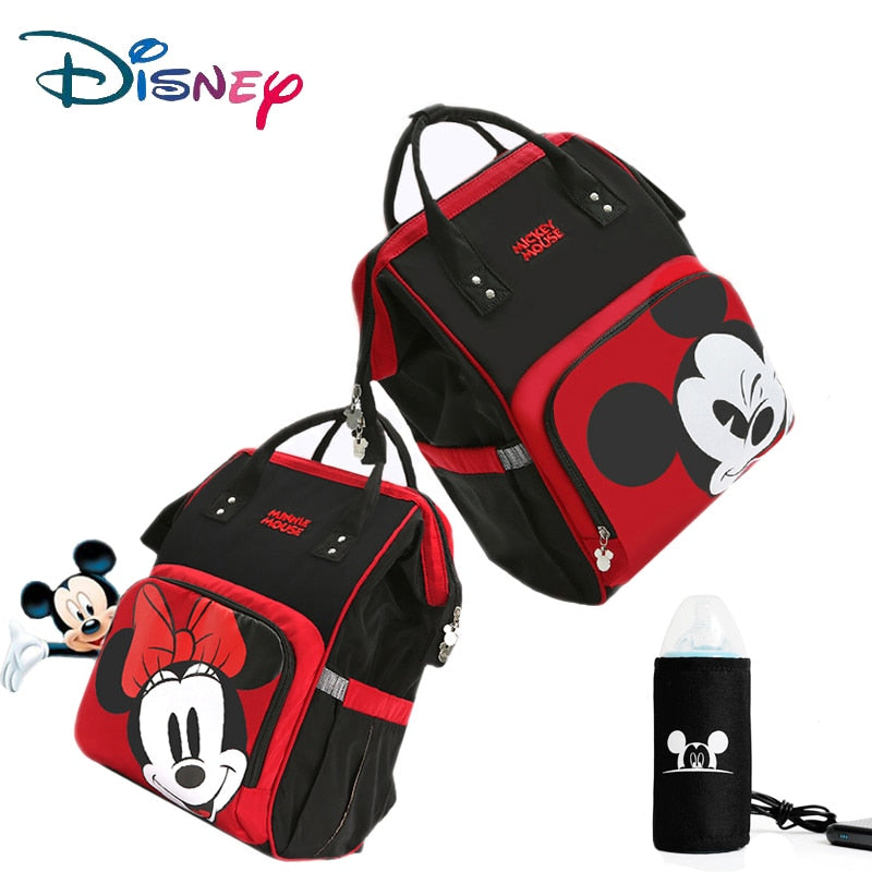 Disney Cute Minnie Mickey Red Diaper Bag Waterproof/Baby Care/Mummy Bag Maternity Backpack Large Nappy Bag Striped Bow Dot Smile