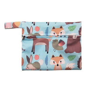 waterproof PUL printed menstrual pad bag with snap closure handle, breast pad pouch, 18*14cm small size wet bag, baby snack bag