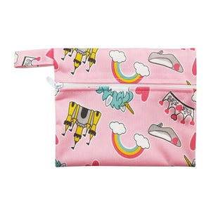 waterproof PUL printed menstrual pad bag with snap closure handle, breast pad pouch, 18*14cm small size wet bag, baby snack bag