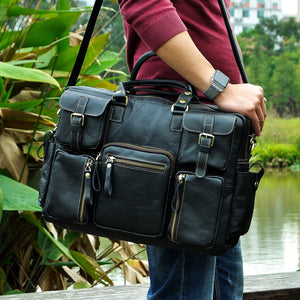 Men Real Leather Antique Large Capacity Travel Briefcase Business 15.6" Laptop Case Attache Messenger Bag Portfolio 3061b