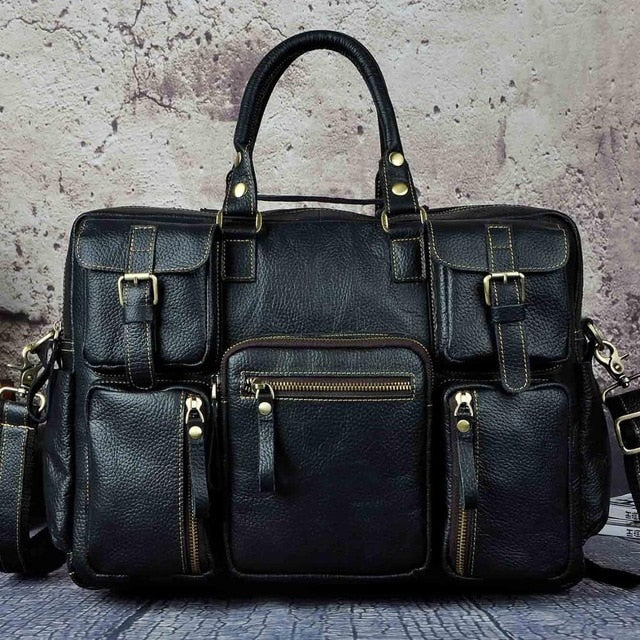 Men Real Leather Antique Large Capacity Travel Briefcase Business 15.6" Laptop Case Attache Messenger Bag Portfolio 3061b