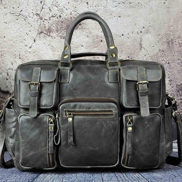 Men Real Leather Antique Large Capacity Travel Briefcase Business 15.6" Laptop Case Attache Messenger Bag Portfolio 3061b