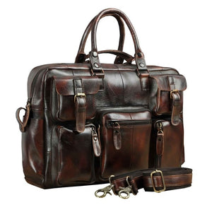 Men Real Leather Antique Large Capacity Travel Briefcase Business 15.6" Laptop Case Attache Messenger Bag Portfolio 3061b