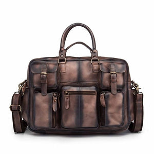 Men Real Leather Antique Large Capacity Travel Briefcase Business 15.6" Laptop Case Attache Messenger Bag Portfolio 3061b