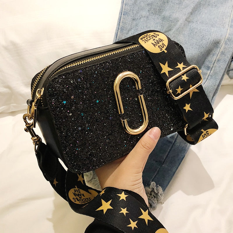 2019 Fashion New Ladies Sequin Square bag High quality PU Leather Women's Designer Luxury Handbag Black Shoulder Messenger bag