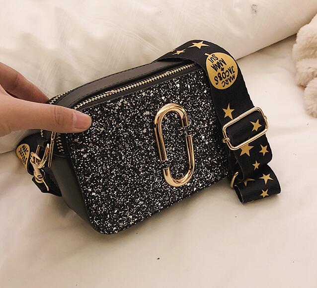 2019 Fashion New Ladies Sequin Square bag High quality PU Leather Women's Designer Luxury Handbag Black Shoulder Messenger bag