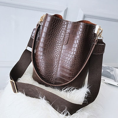 Vintage leather Stone Pattern Crossbody Bags For Women 2019 New Shoulder Bag Fashion Handbags and Purses Zipper Bucket Bags